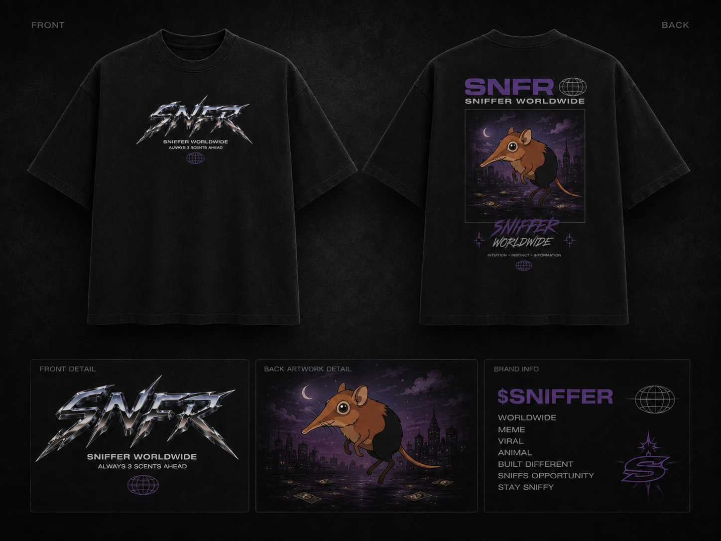 Black Sniffer Worldwide T-shirt shown from the front and back